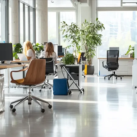 Professional commercial cleaning services in Ottawa ensuring a spotless business environment with polished floors and organized workspaces.