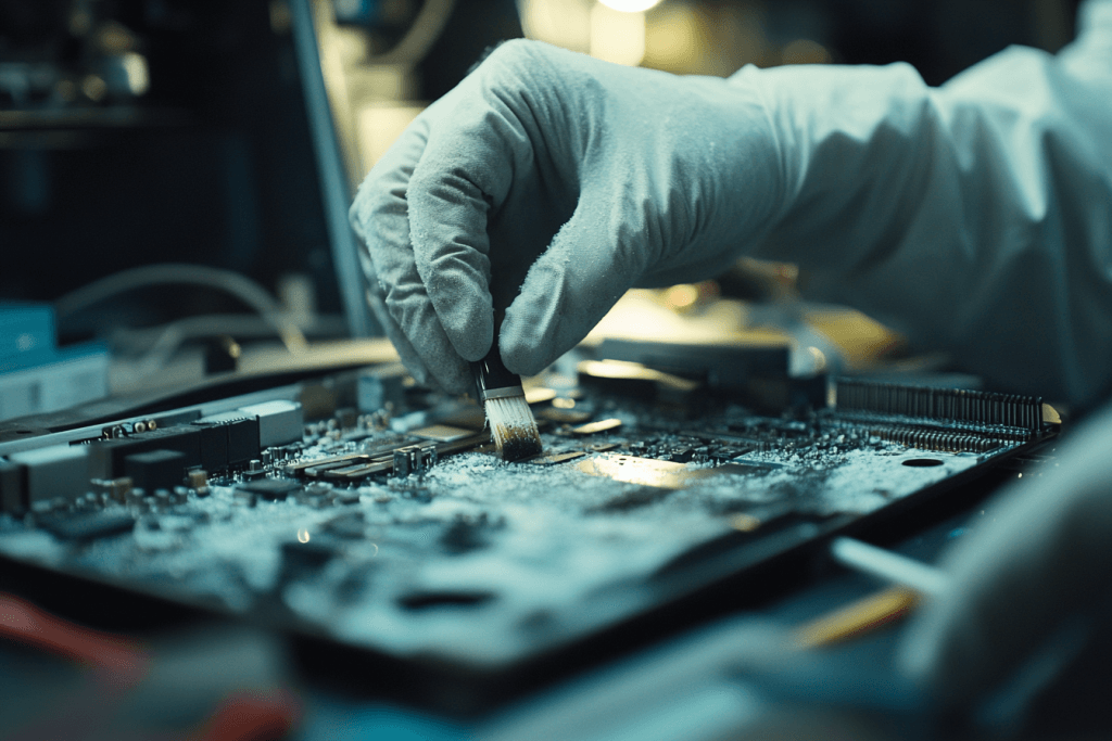 Open computer in an Ottawa office showing dust accumulation before professional cleaning services.
