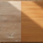 Split screen comparison of a wooden coffee table showing a dull dry surface on the left and a polished glowing surface on the right.